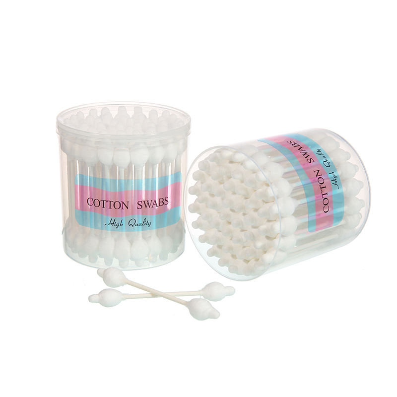 Kosmeettinen pehmeä kaksipäinen vanupuikko paperitarralla 