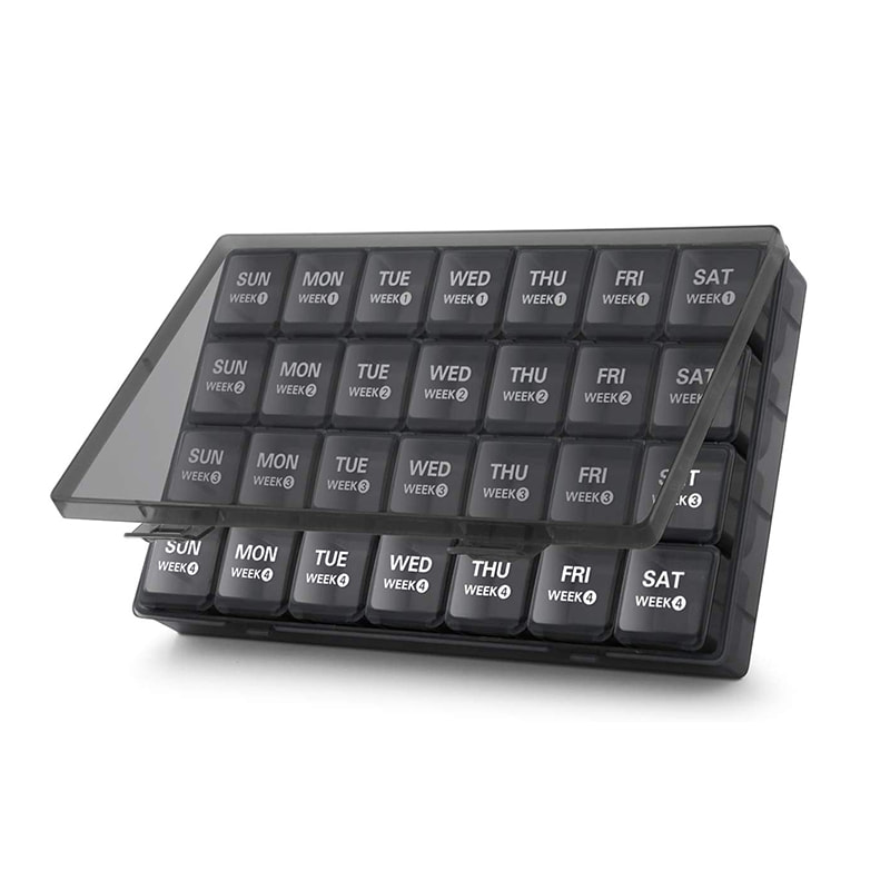 Pölytiivis kuukausittainen 28 päivän 4 viikon pillerijärjestäjä 