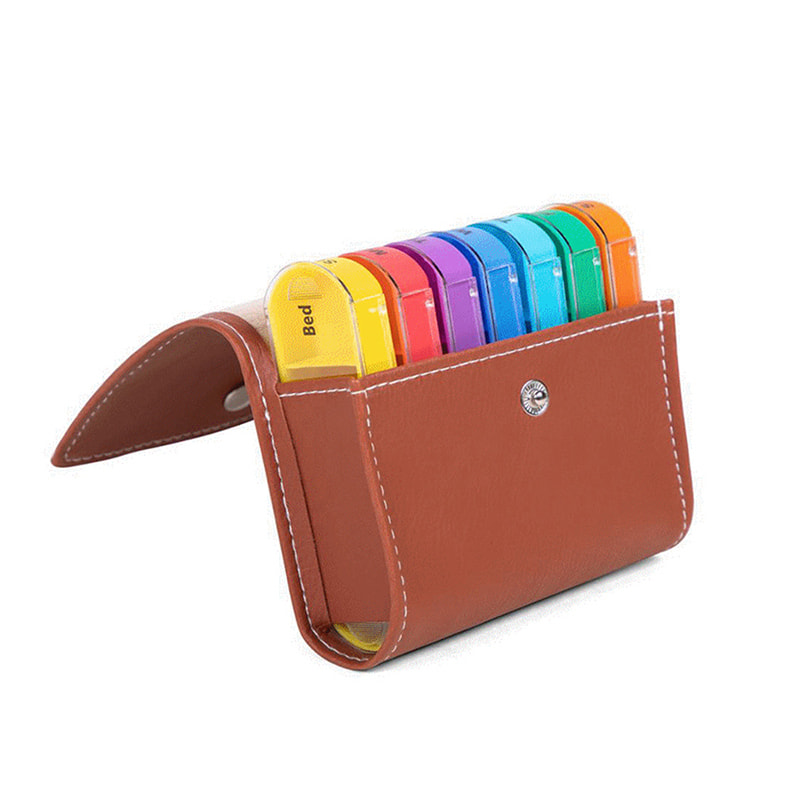 Mukautettu päivittäinen viikoittainen pillereiden järjestäjä PU-kotelolla 