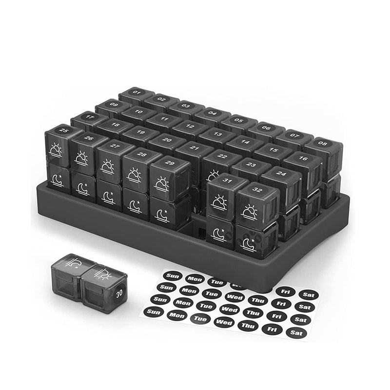 Uudelleenkäytettävä kuukausittainen viikoittainen päivittäinen tablettien järjestäjä matkustamiseen 